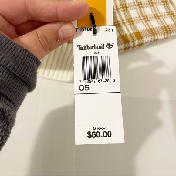 Timberland Knit Scarf Cream and Yellow/Brown Plaid Pattern New With Tags Gift - Picture 4 of 7